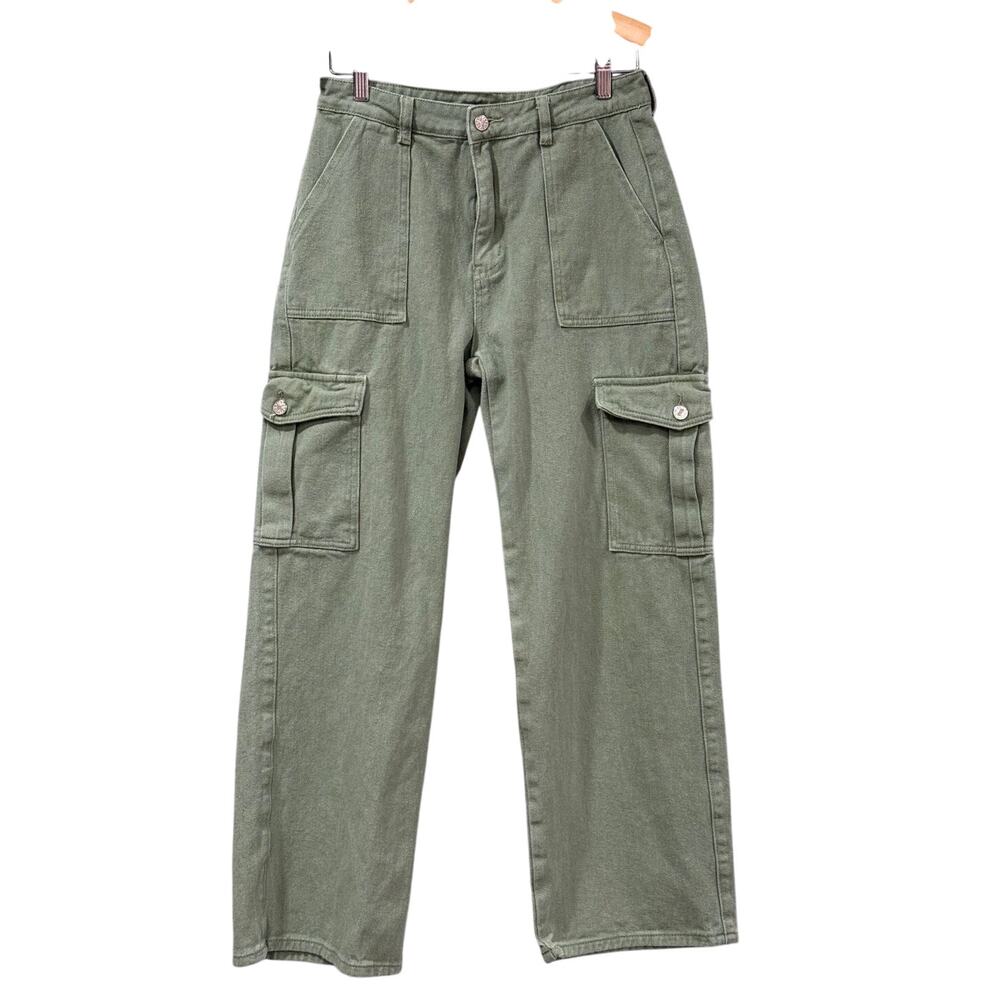 Cider Sage Green Cargo Pants Utility Denim Wide Leg Women's L High Rise 15.5W